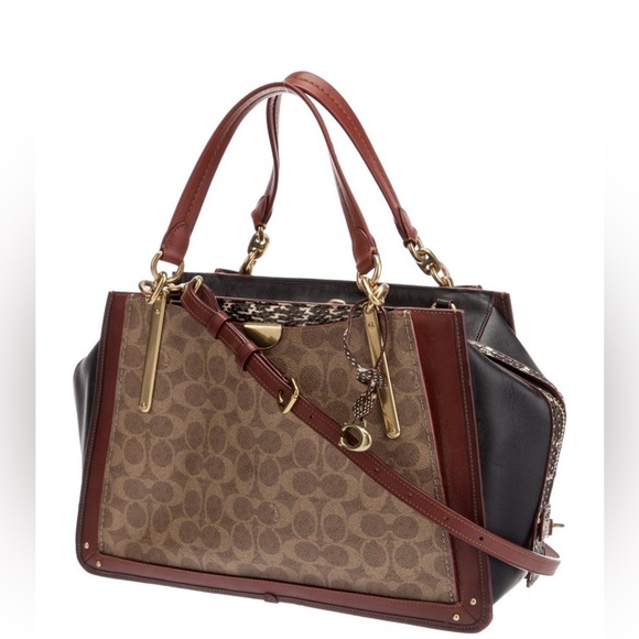 Coach Signature Canvas Snakeskin Dreamer Satchel Shoulder Bag